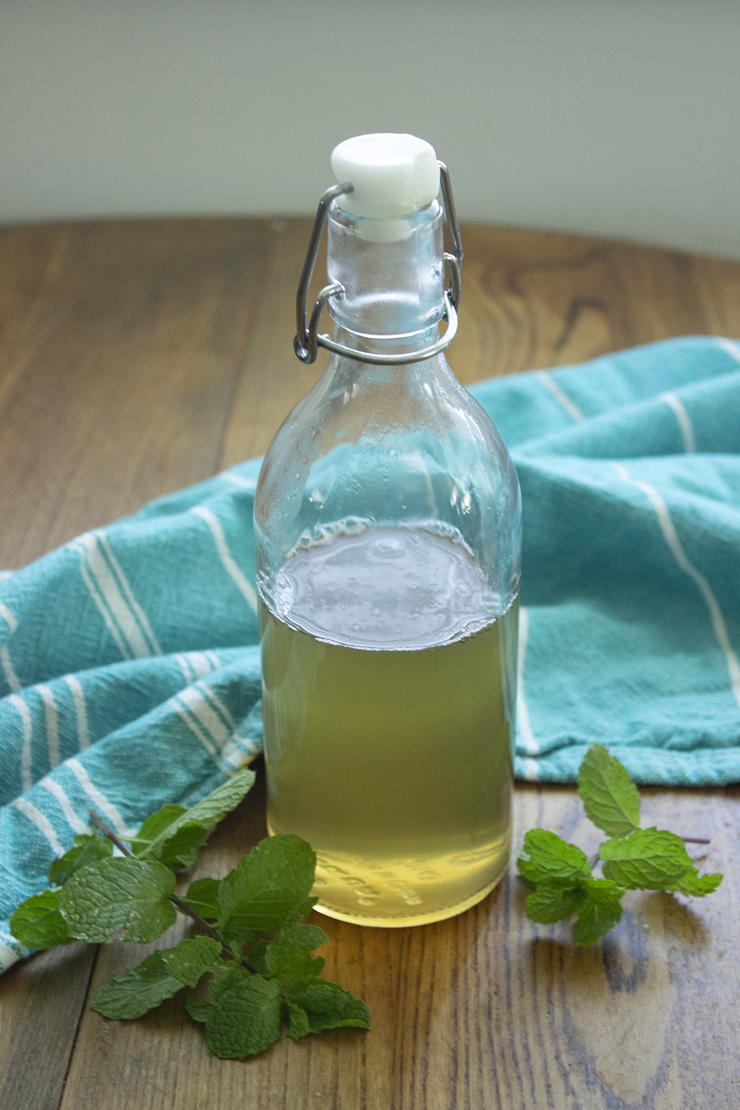 Bottle of mint simple syrup