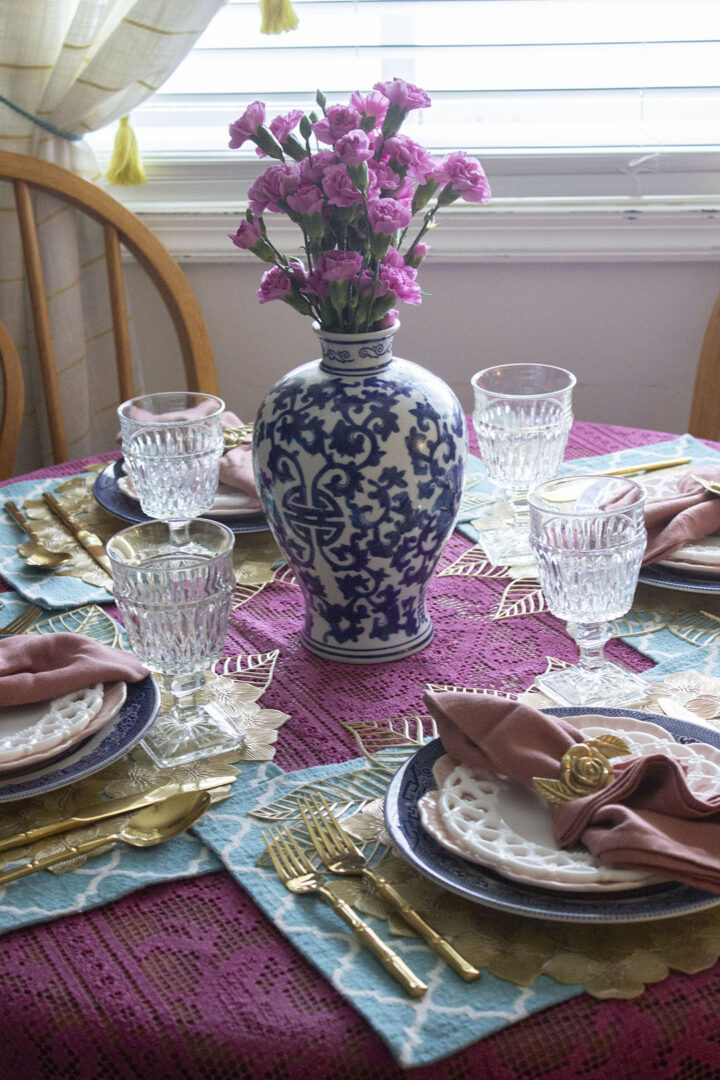 Spring Tablescapes: Blue Willow, Milk Glass, and Pink Cabbage Plates