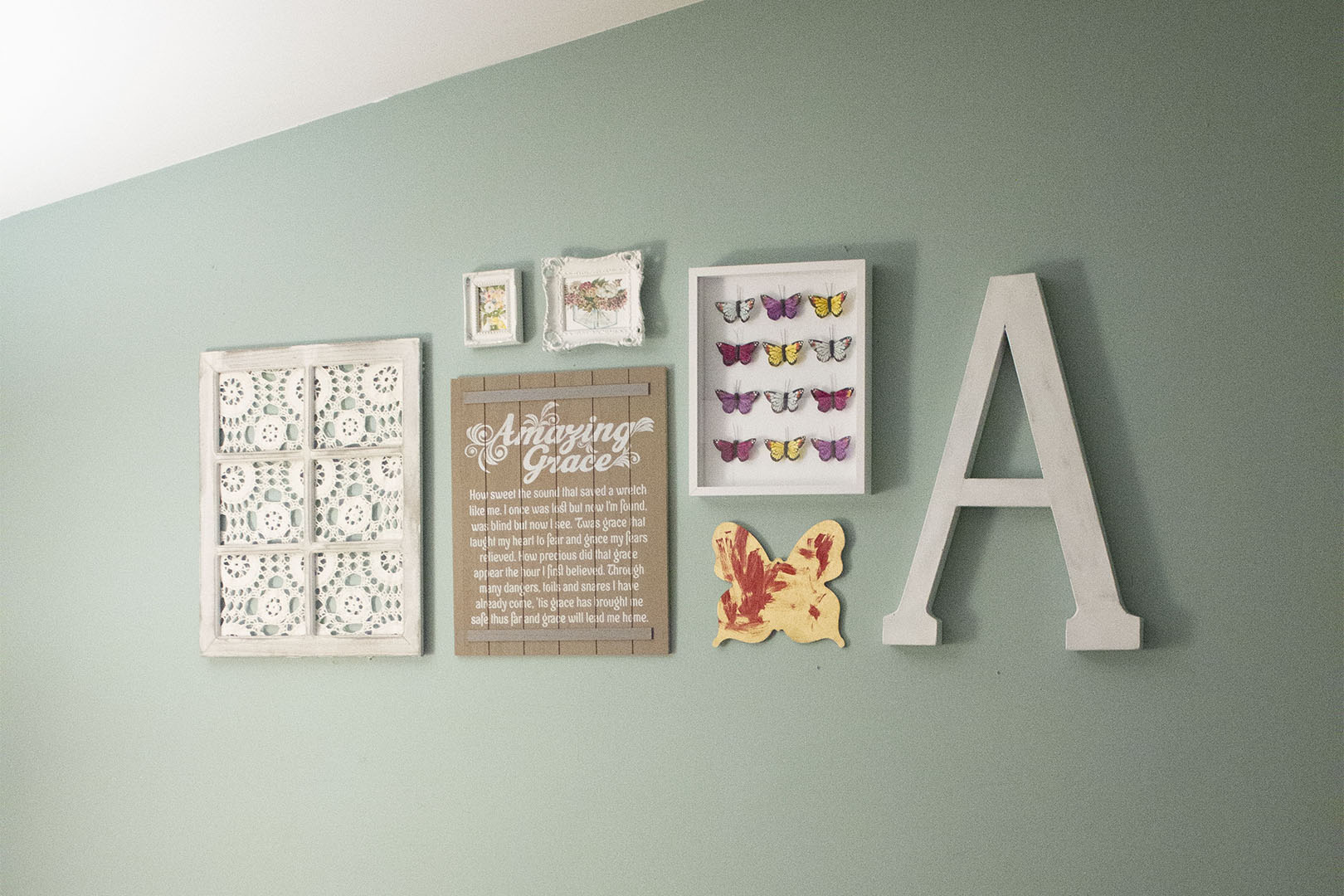 Butterfly Bedroom Wall Collage Design on Green Background
