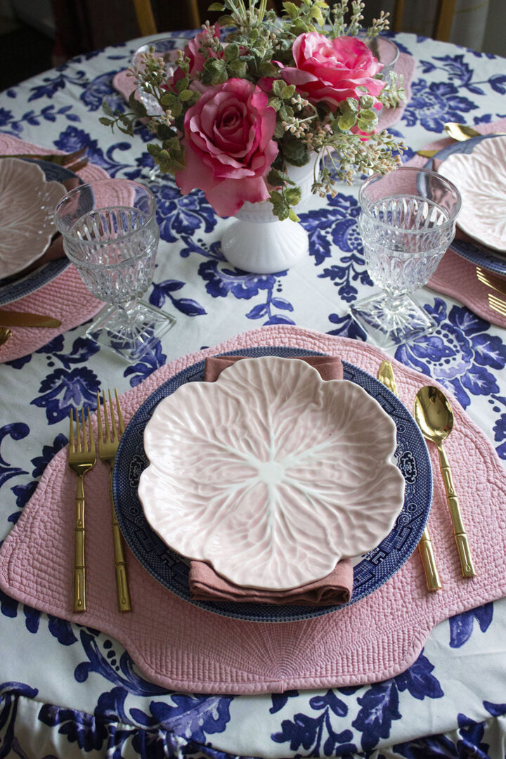 Pink and Blue Summer Tablescape