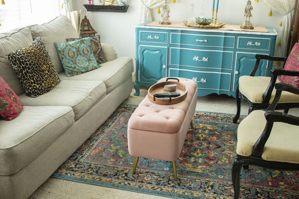 thrifty home décor hacks on a budget: layered rugs