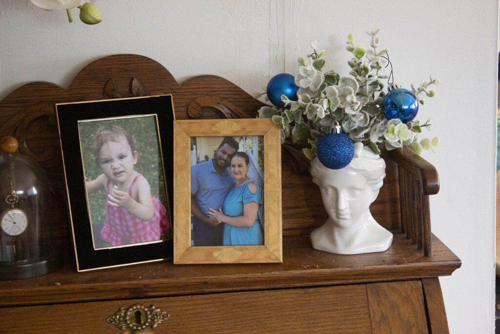 Easy DIY Christmas Decorations: Snowy eucalyptus arrangement with Christmas ornaments
