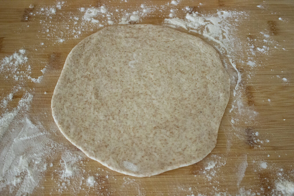 Rolled out flour tortilla