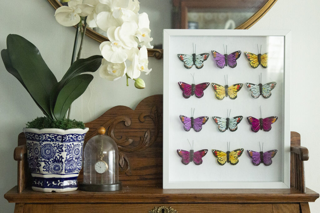 Butterfly Craft: White Shadowbox with colorful butterflies