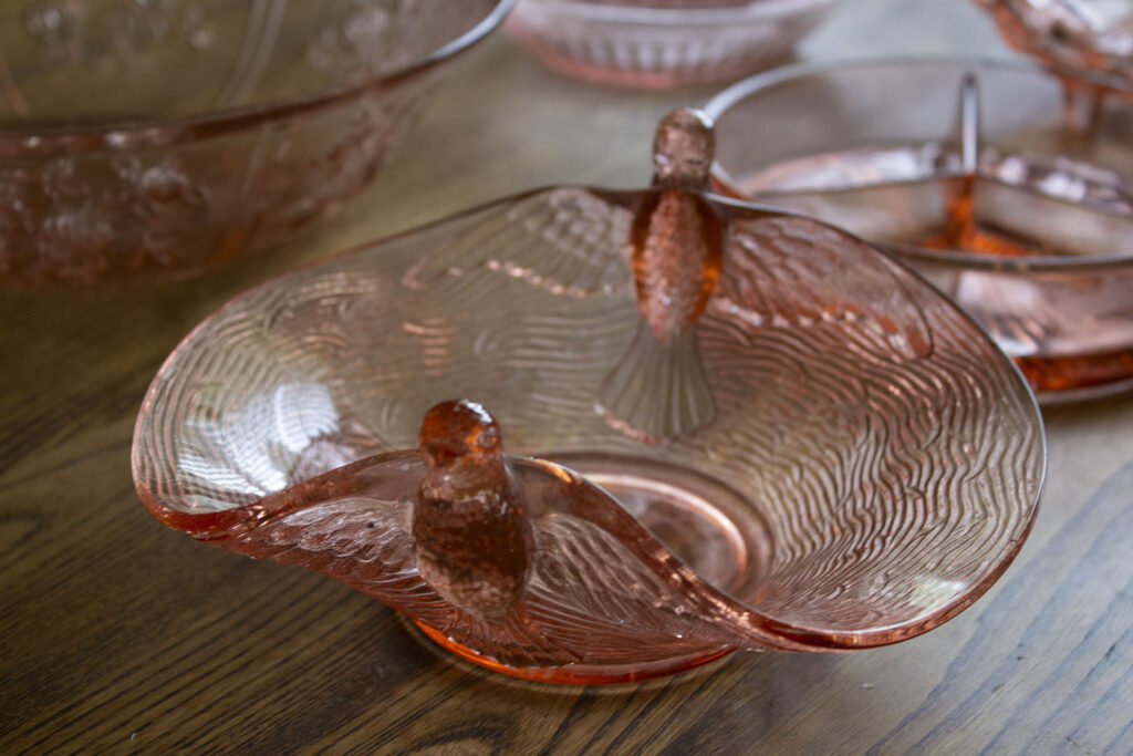 Pink Depression Glass Bird Bowl