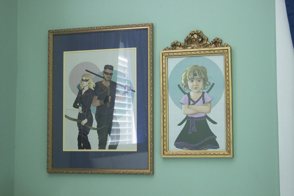 Thrift Store Home Tour: Framed Superhero Sketches