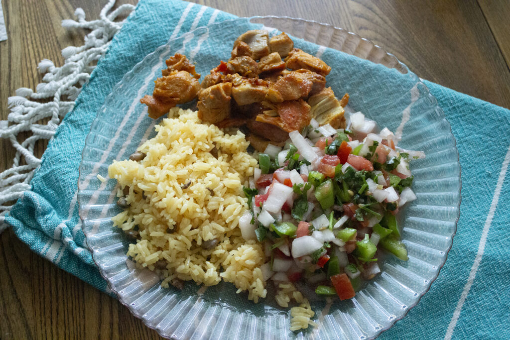 Rice, chicken, and homemade pico de gallo