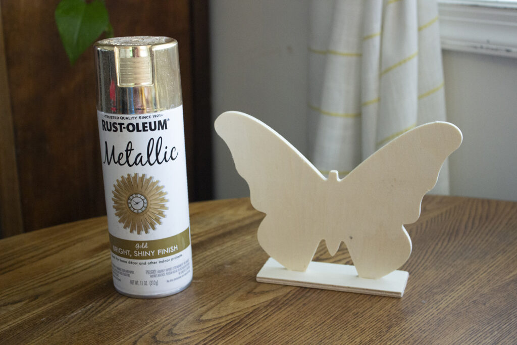 Wooden Butterfly and Metallic Gold Spray Paint