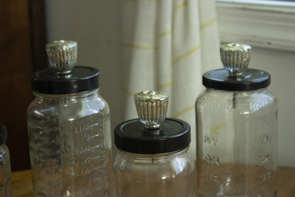 Closeup of glass jars