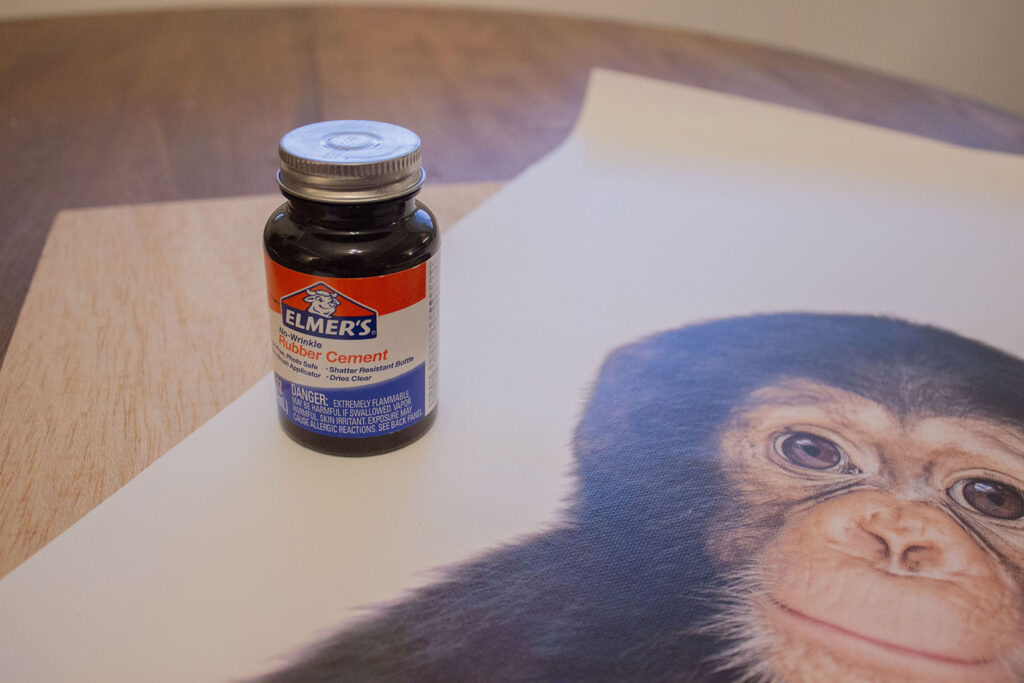 Rubber cement, canvas print, and piece of plywood