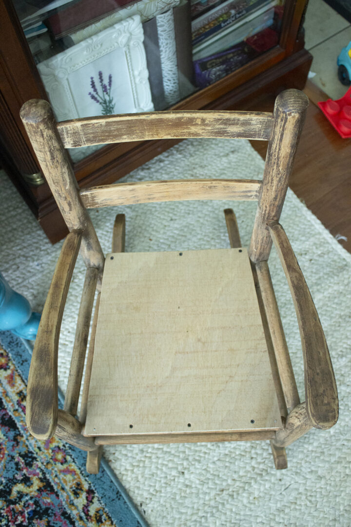 New plywood seat on a child's rocking chair thrift flip