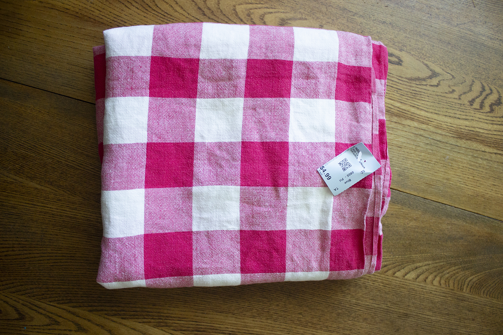 Pink Gingham Thrifted Tablecloth