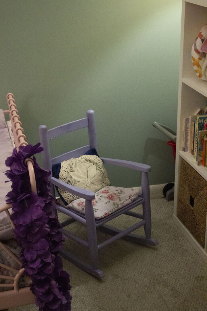 purple child's rocking chair