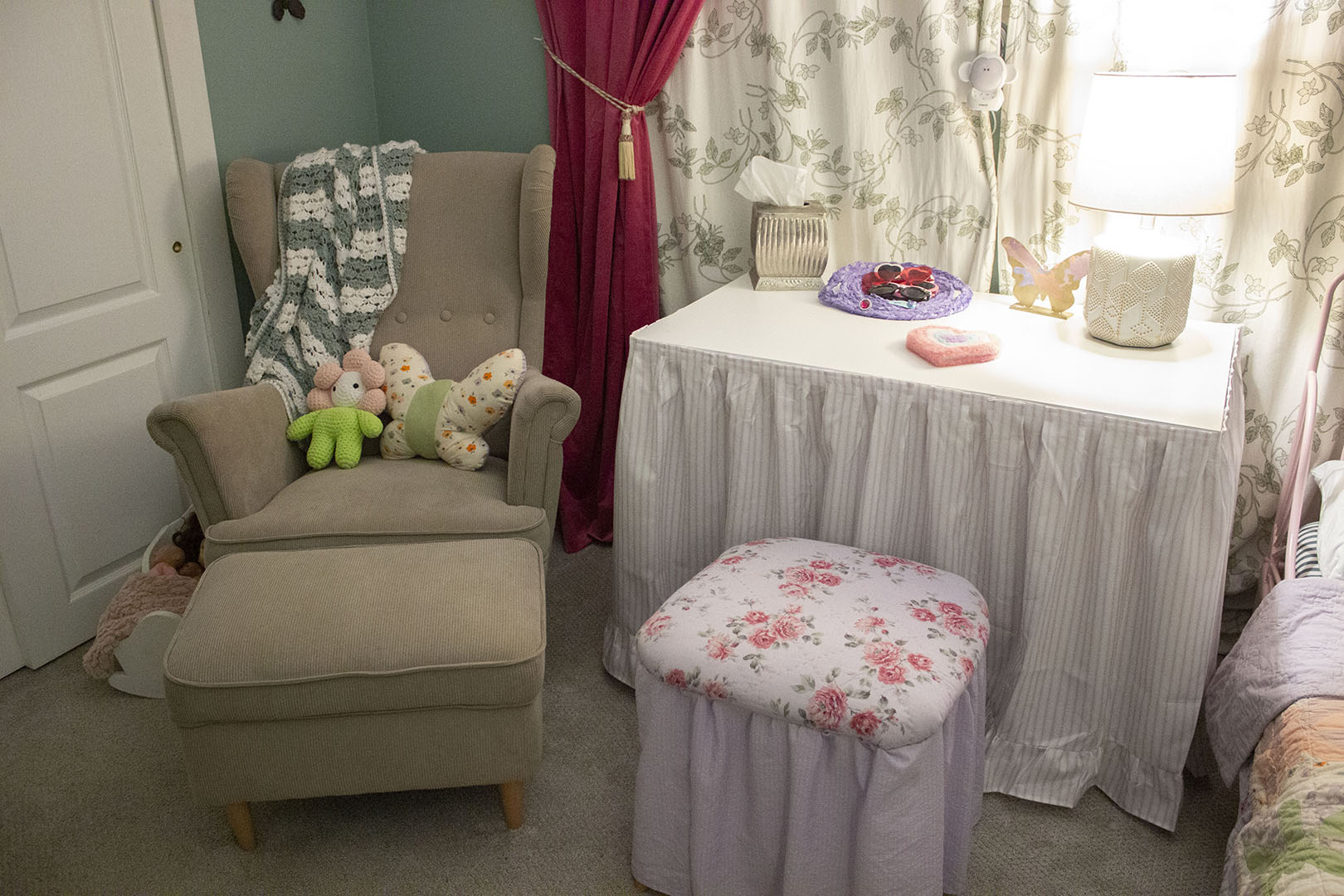 Wingback chair and skirted vanity/desk