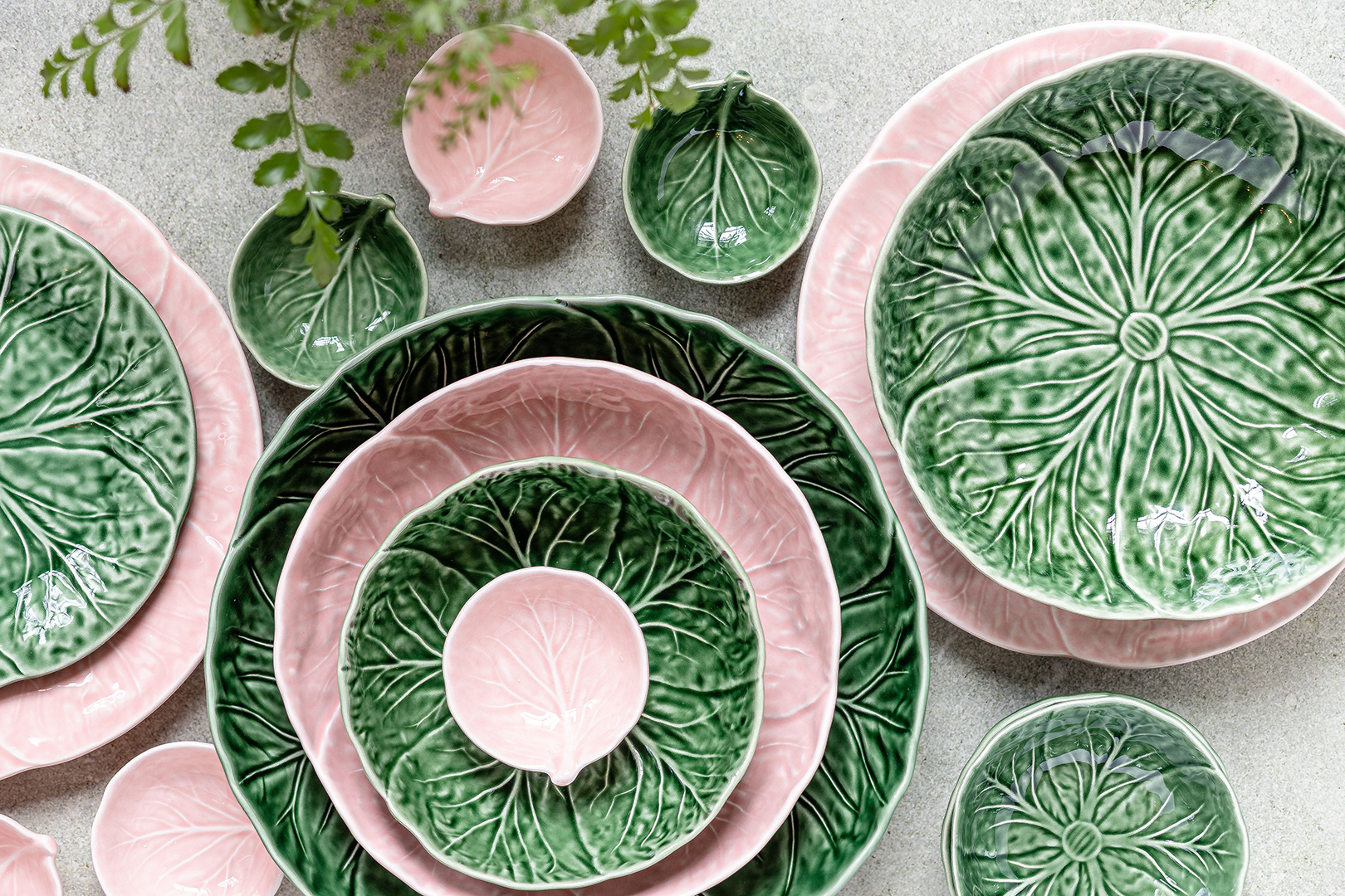 Cabbageware plates and bowls in green and pink