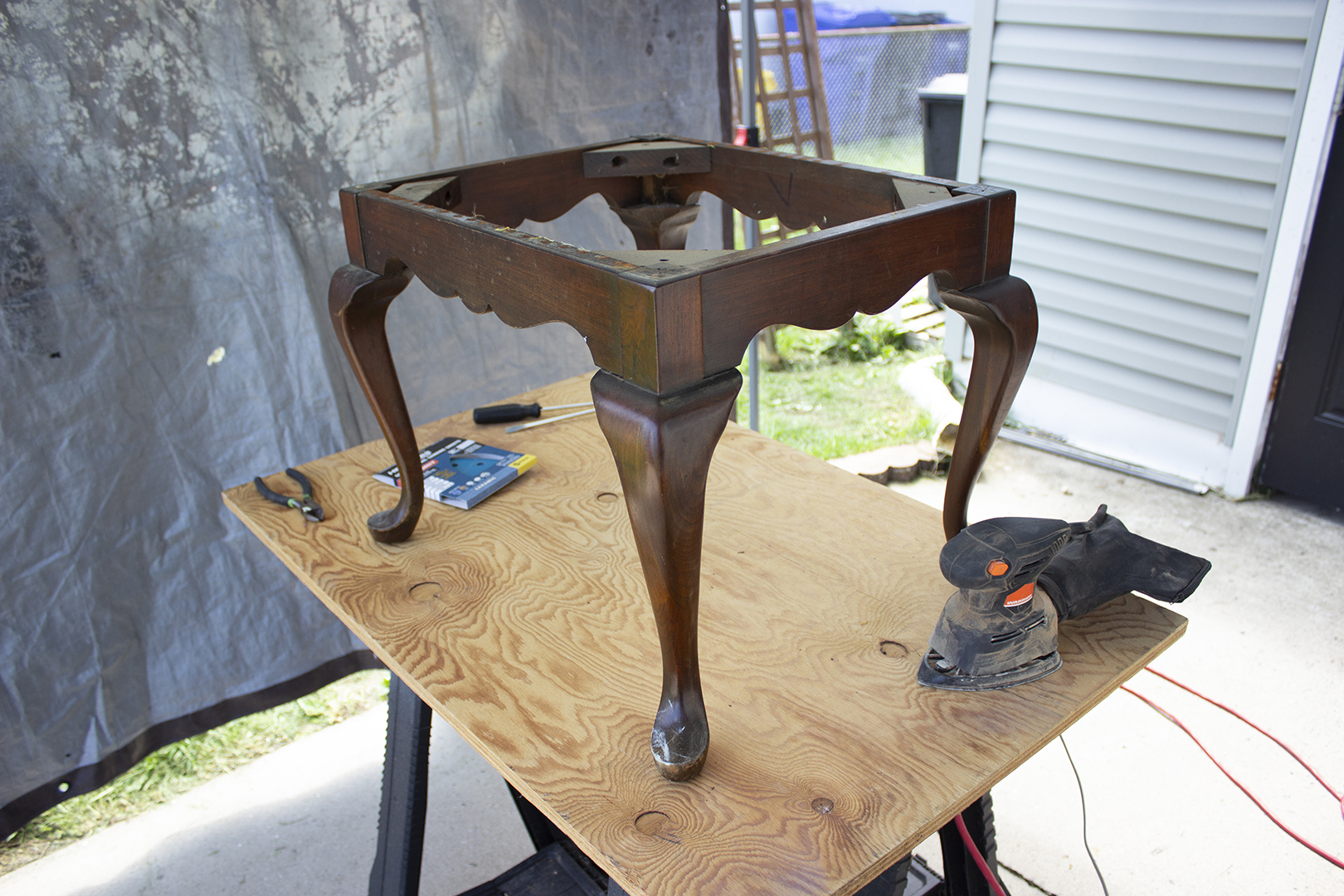 bench makeover: bench with seat removed