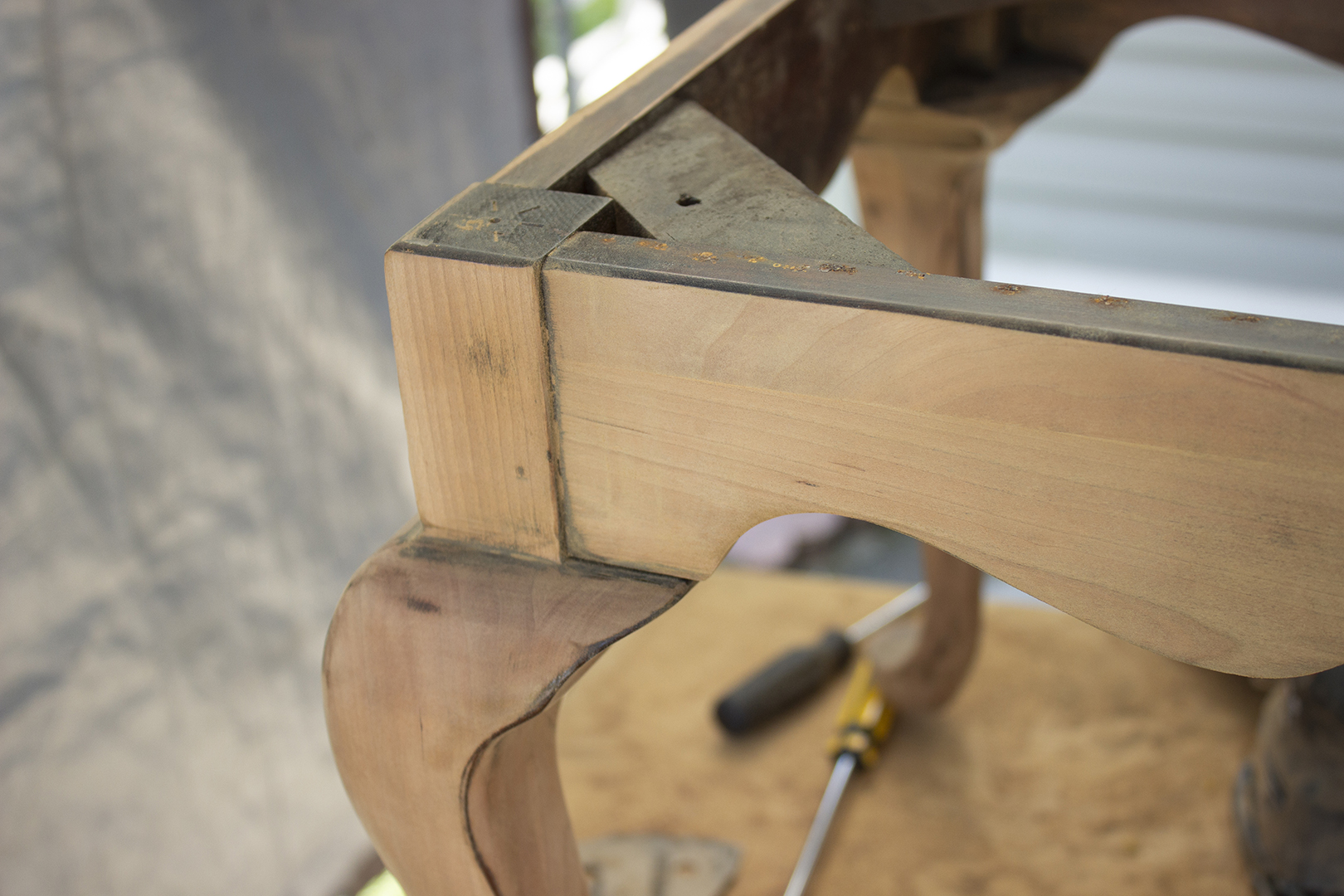 closeup of sanded bench