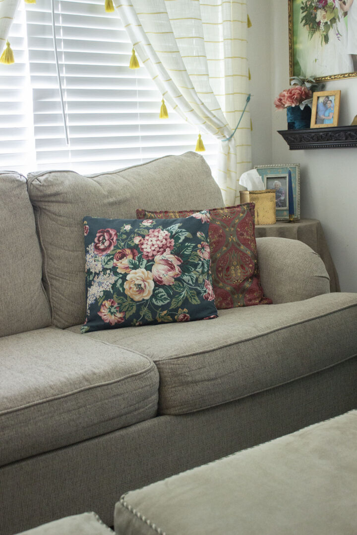 DIY pillow from floral curtain