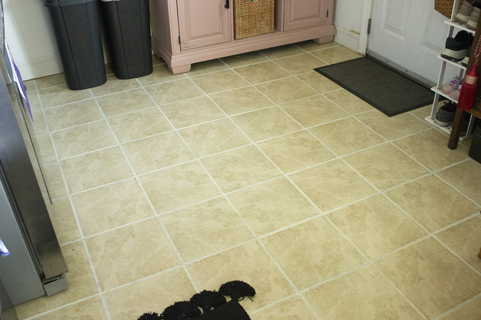 Grout Restoration: Fully restored grout on kitchen floor